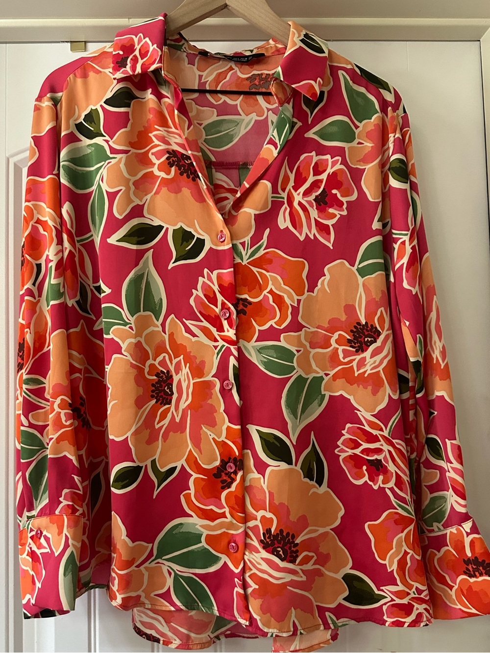 Zara Orange & pink 🌺 Floral Button-Up Shirt EUC